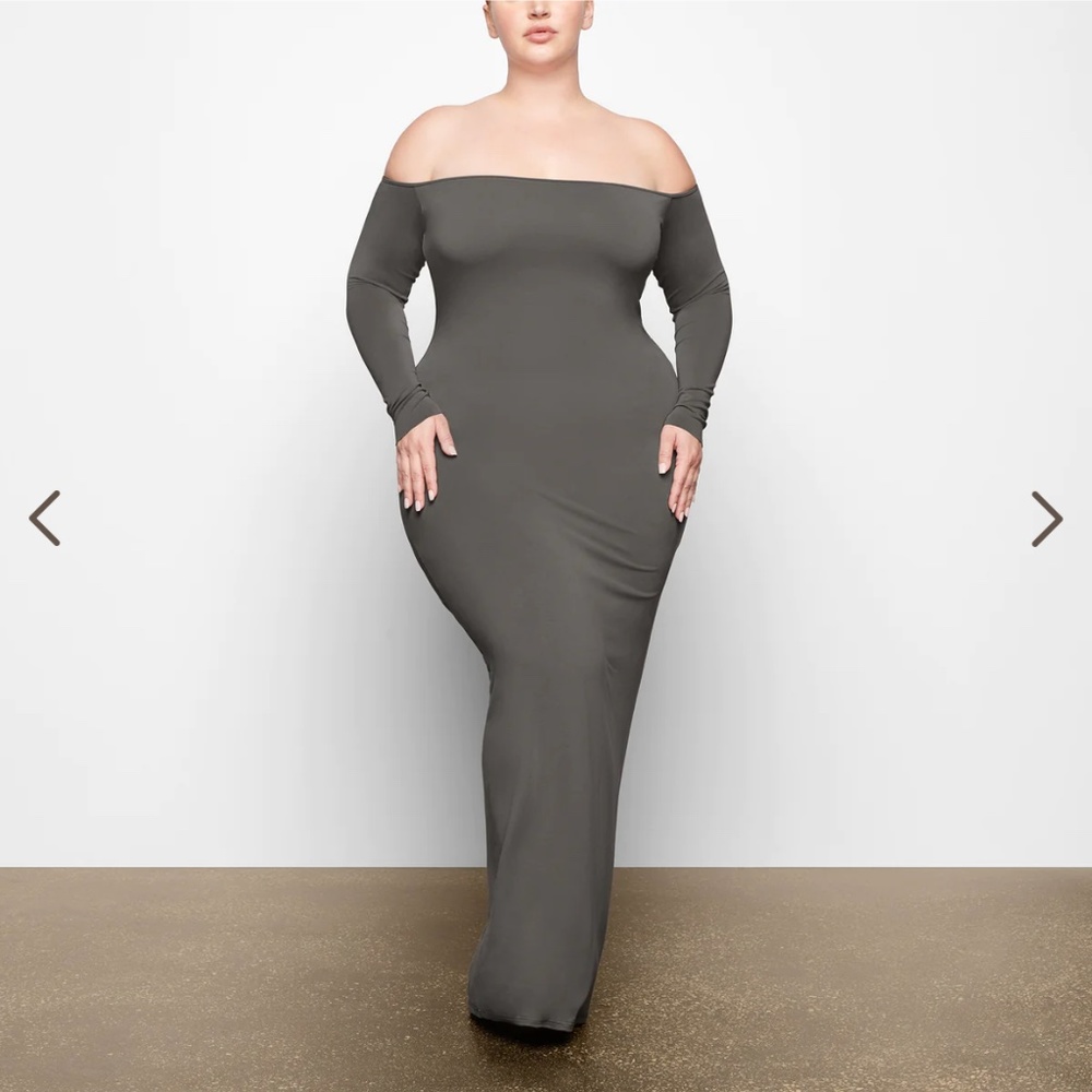 NWT XXS Gunmetal Skims Smooth Lounge Off Shoulder Dress